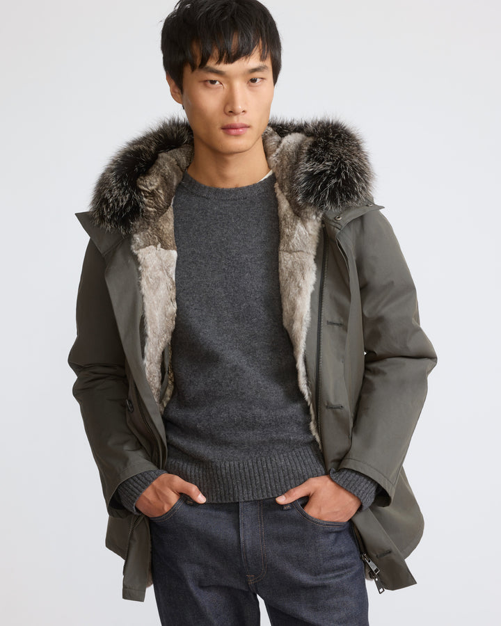 Parka iconique courte en coton mélangé imperméable avec fourrure de renard et de lapin - Yves Salomon - Nouvelle collection Automne Hiver