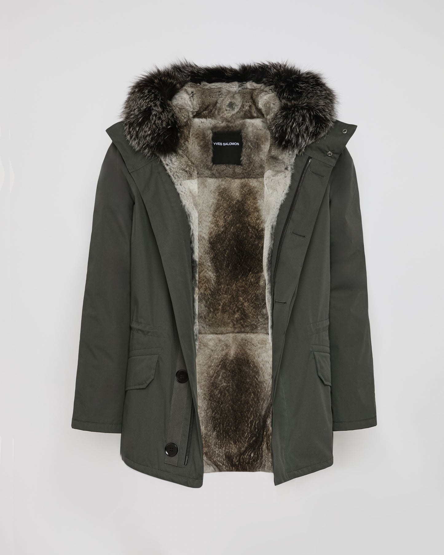 Parka iconique courte en coton mélangé imperméable avec fourrure de renard et lapin