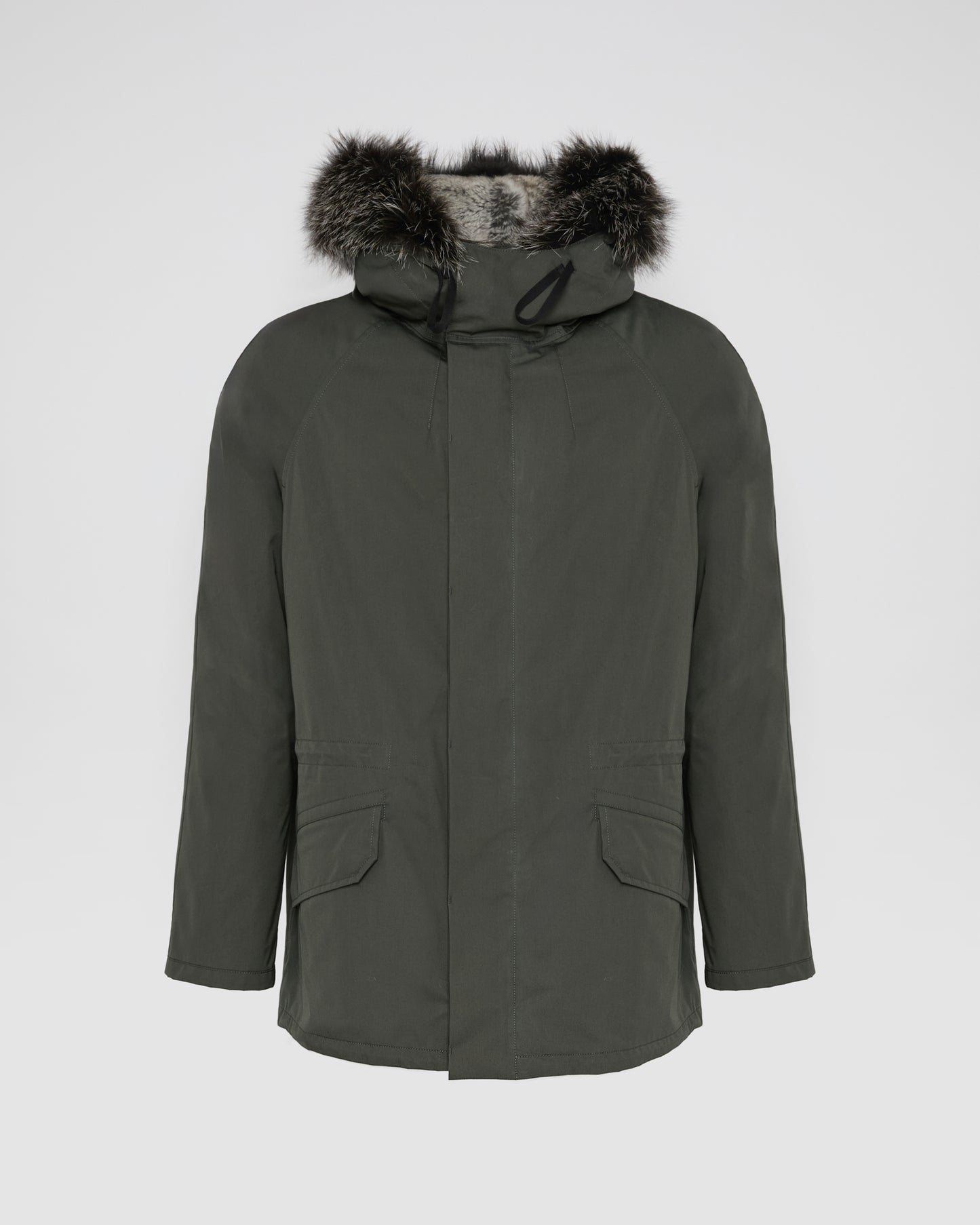 Parka iconique courte en coton mélangé imperméable avec fourrure de renard et lapin