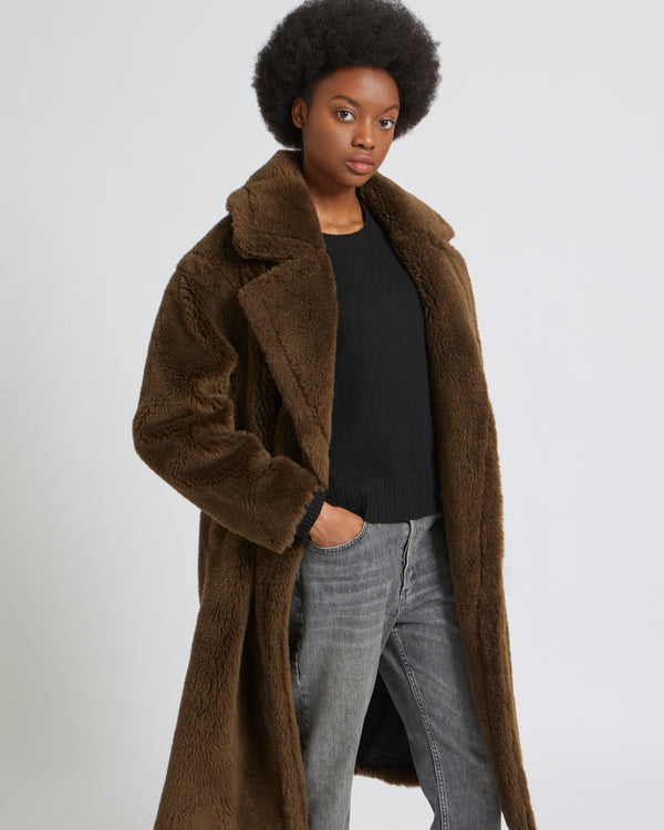 Maxi manteau en laine tissée naturelle