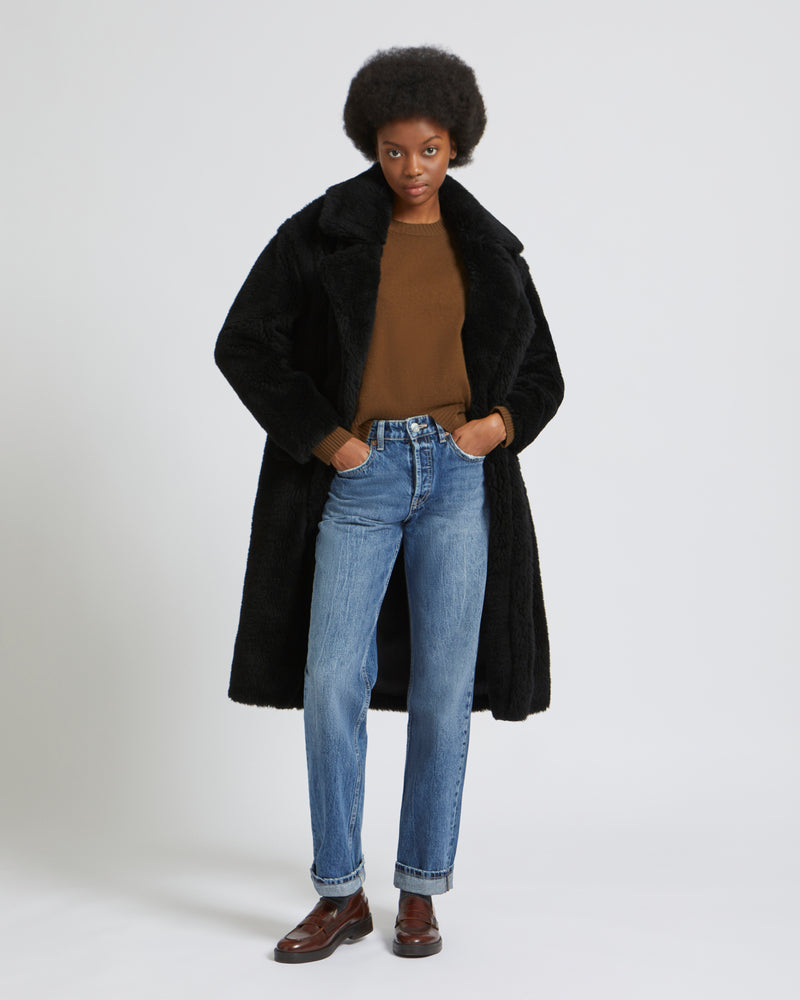 Maxi manteau en laine tissée naturelle