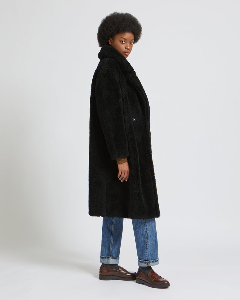 Maxi manteau en laine tissée naturelle