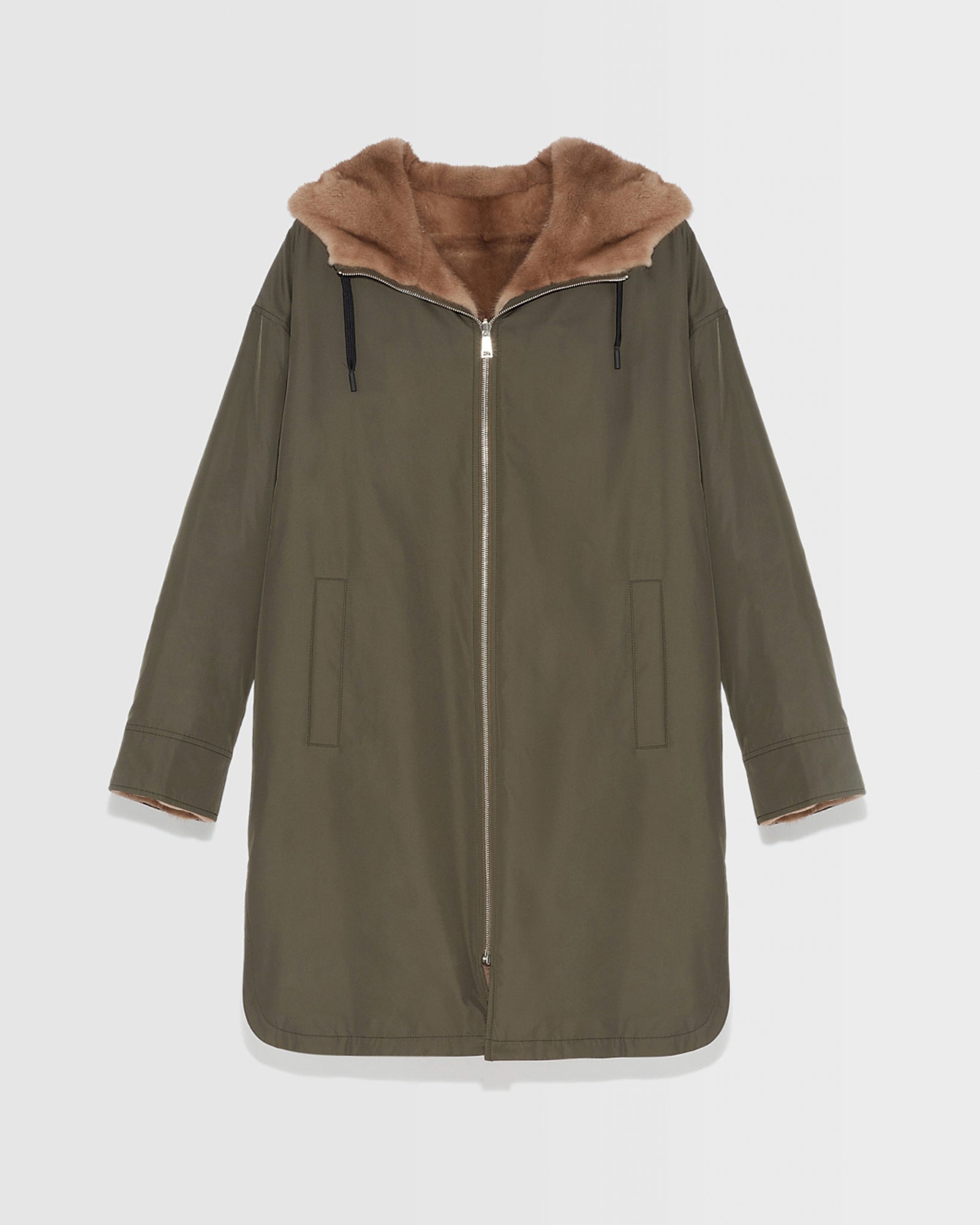 Long reversible coat in mink fur - Khaki - Yves Salomon - Women