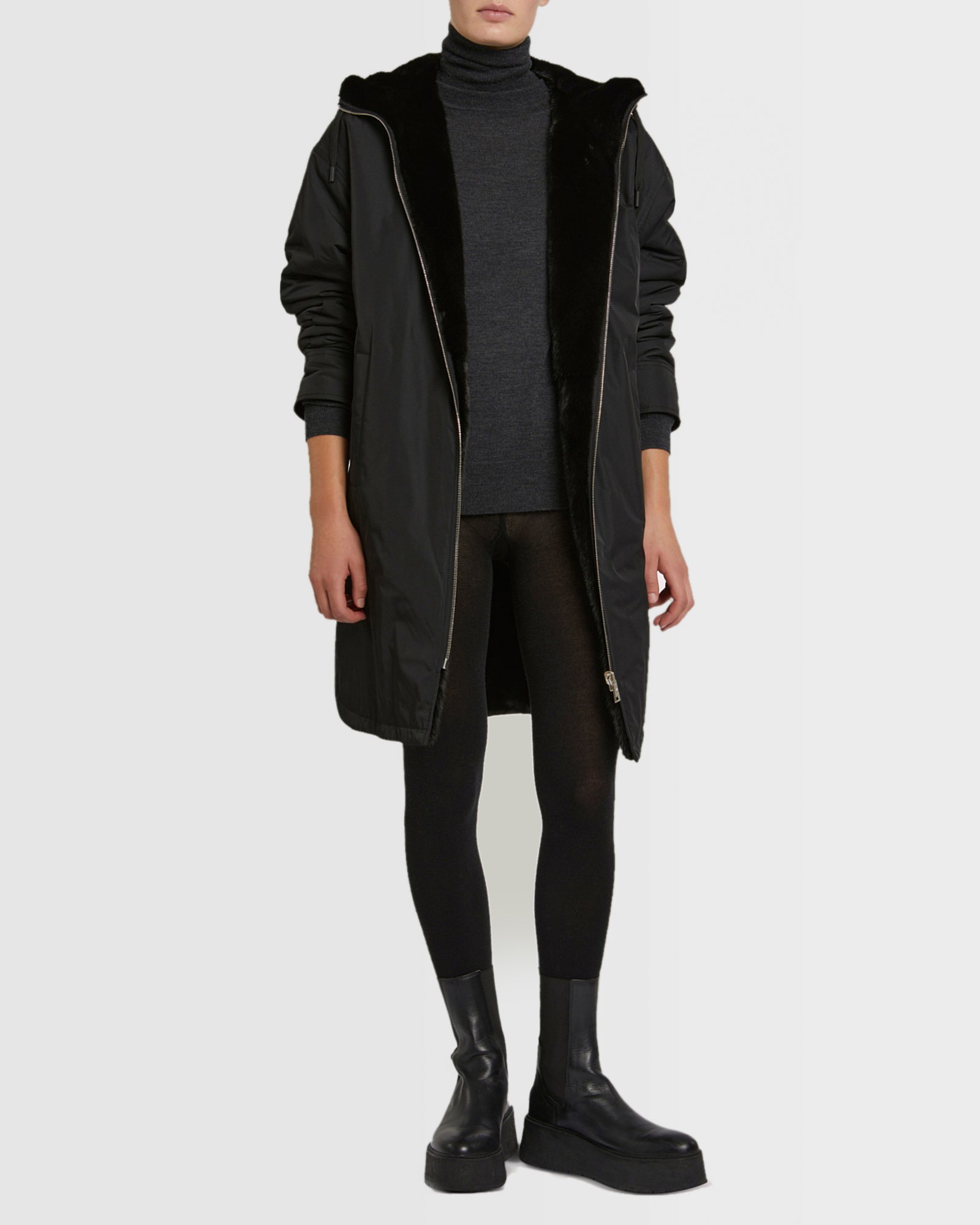 リバーシブルミンクロングコート リバーシブル ロングコート ミンクファー - Khaki - Yves Salomon - Women