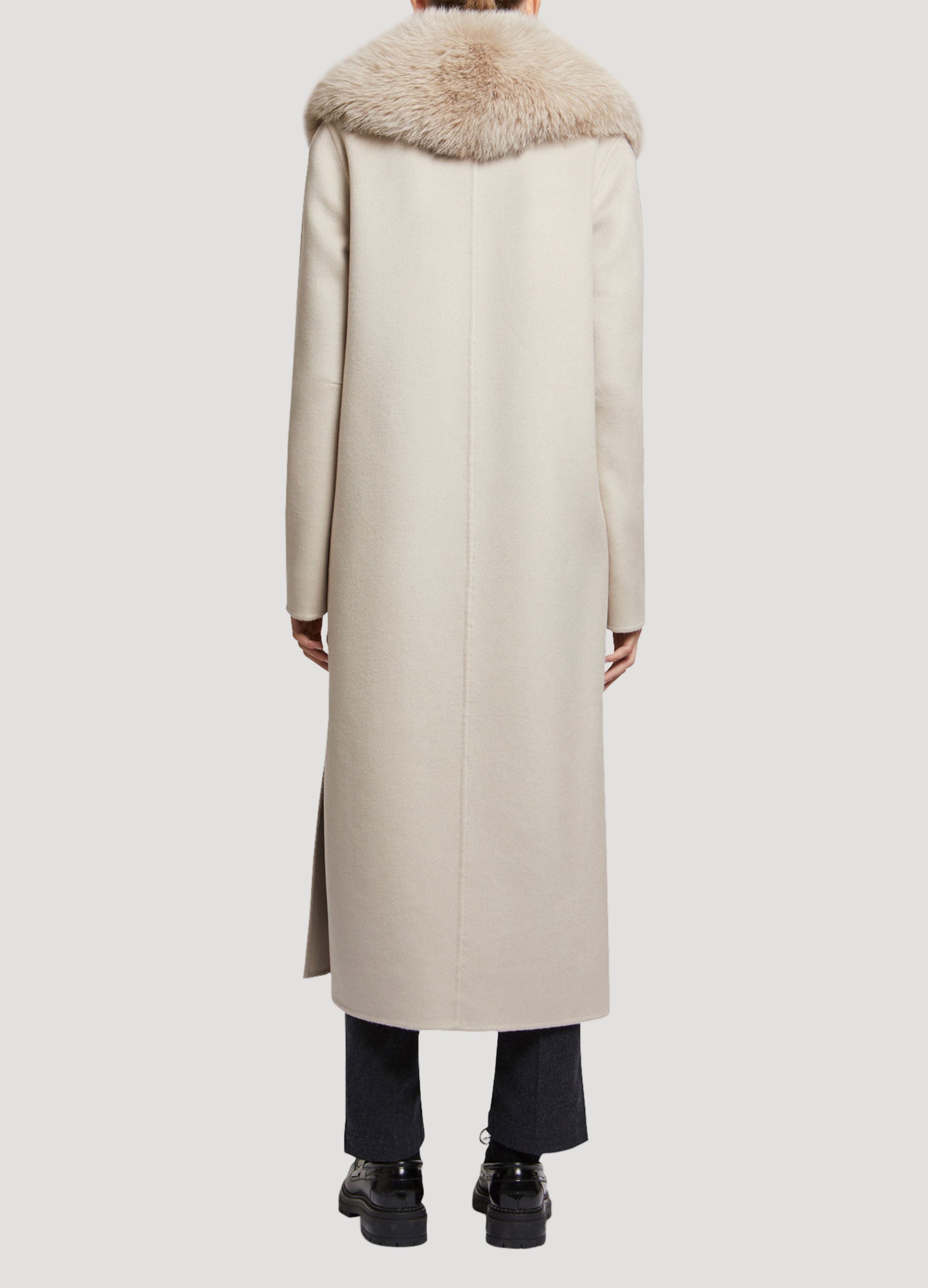 Long cashmere wool coat with fox fur collar beige Yves Salomon