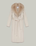 Manteau long en lainage cachemire et col en fourrure de renard