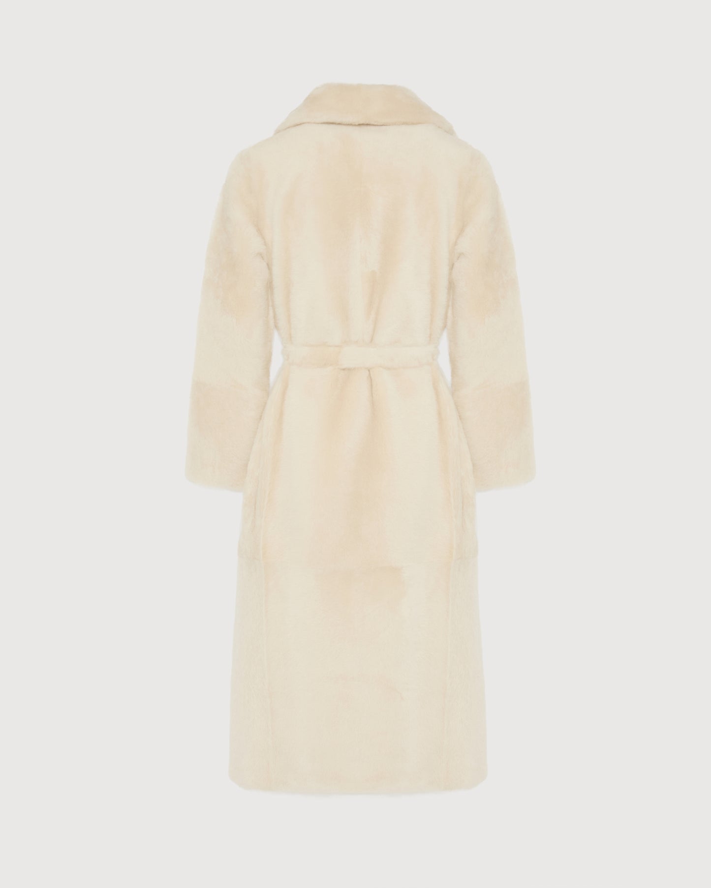 Manteau long ceinturé en peau lainée réversible -Yves Salomon
