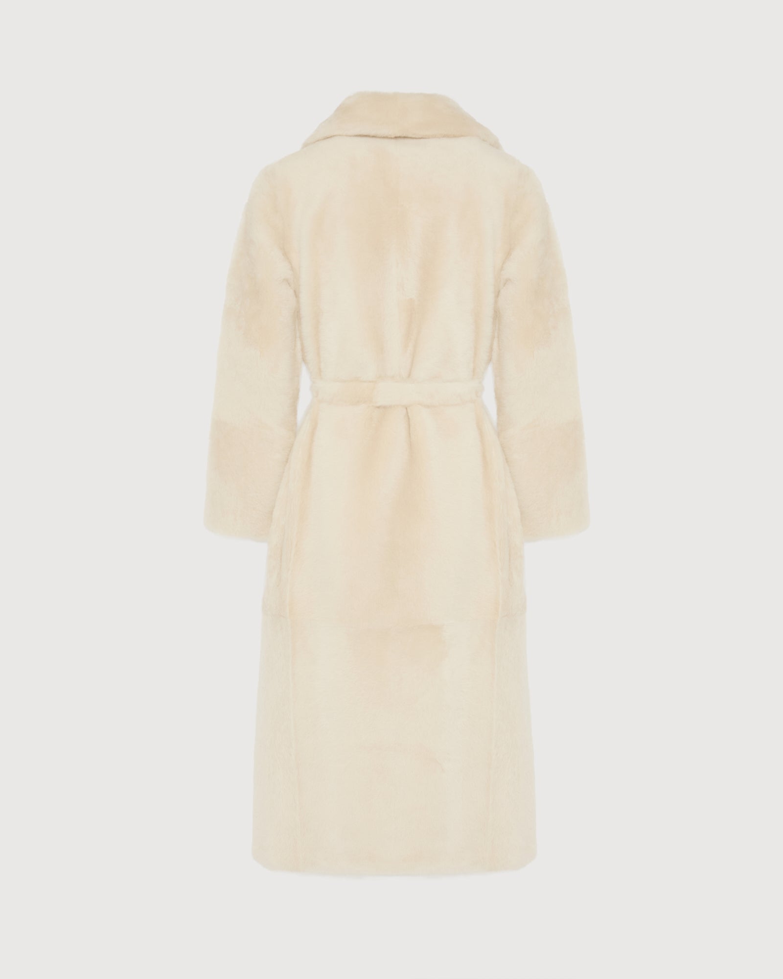 Manteau long ceinturé en peau lainée réversible -Yves Salomon