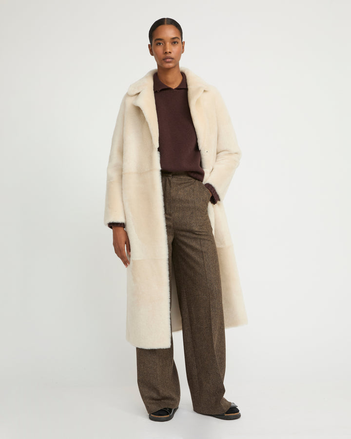 Manteau long ceinturé en peau lainée réversible -Yves Salomon