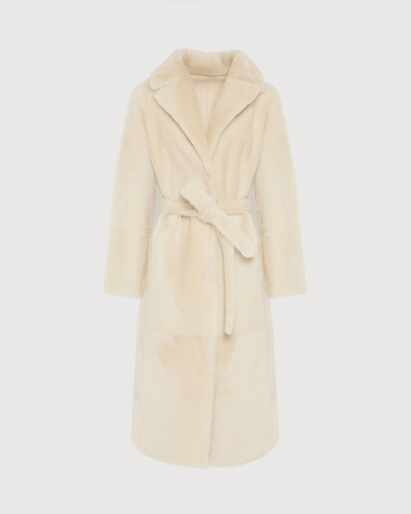 Manteau long ceinturé en peau lainée réversible -Yves Salomon