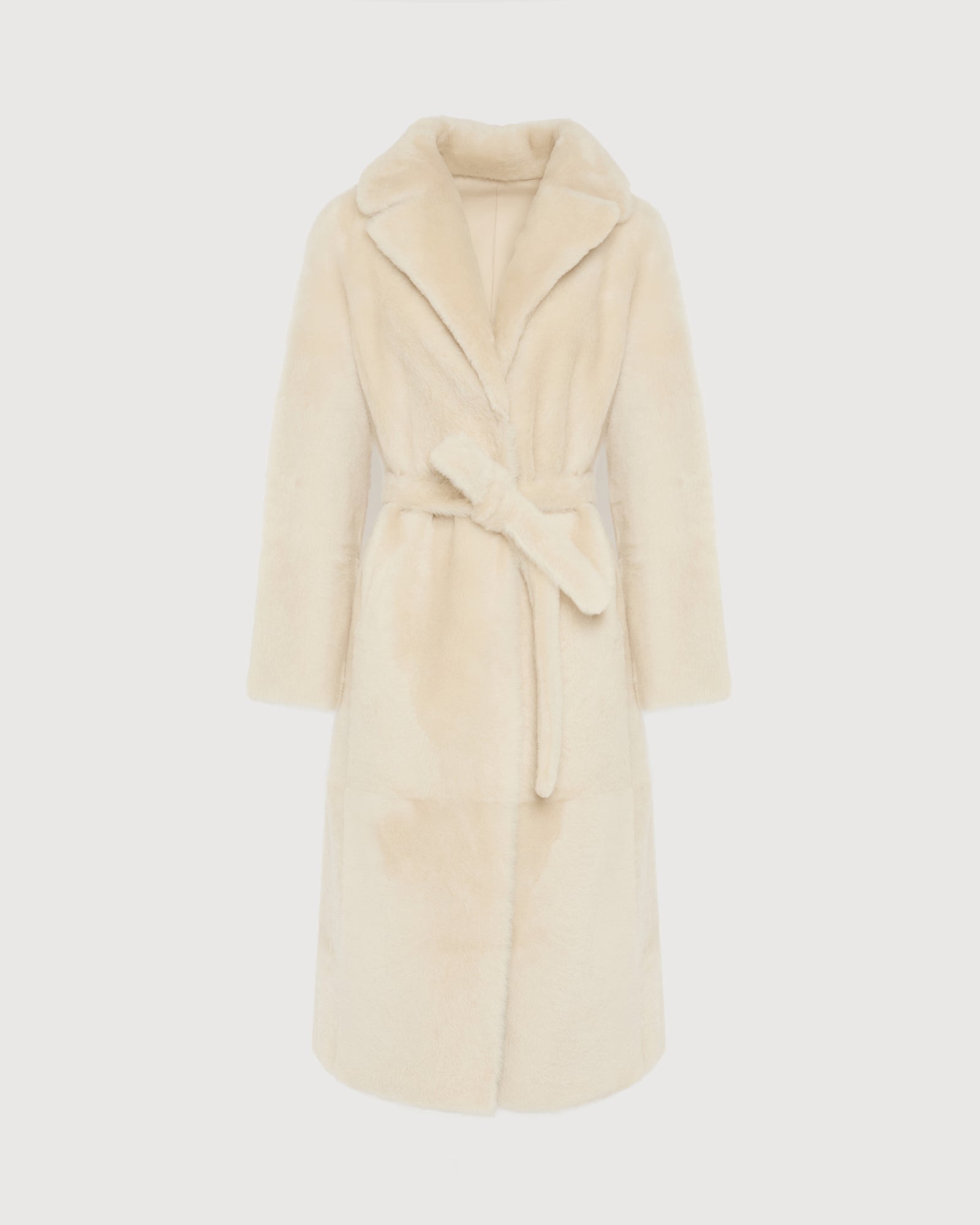 Manteau long ceinturé en peau lainée réversible -Yves Salomon