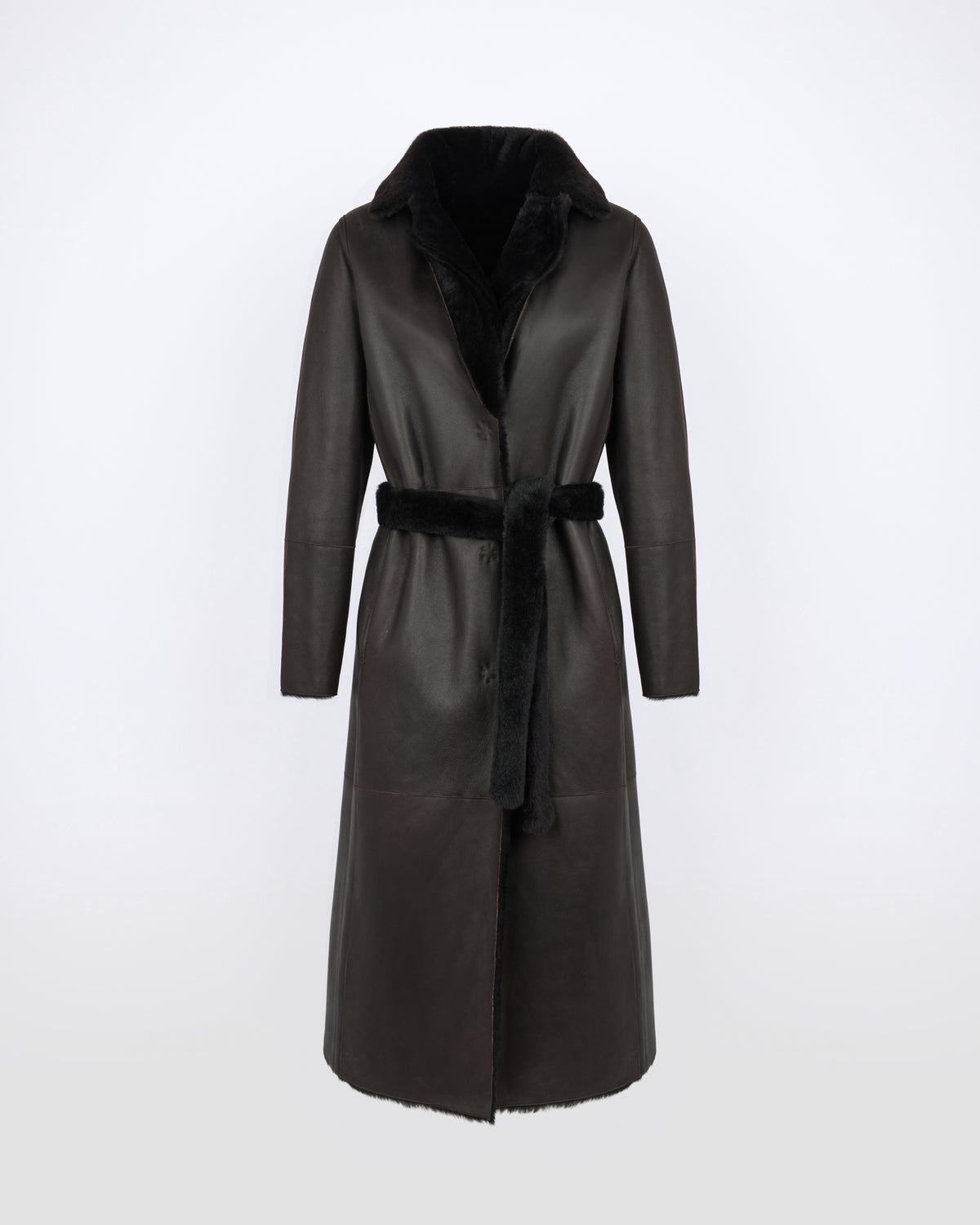 Manteau long ceinturé et réversible en peau lainée - Yves Salomon - Nouvelle collection Automne Hiver