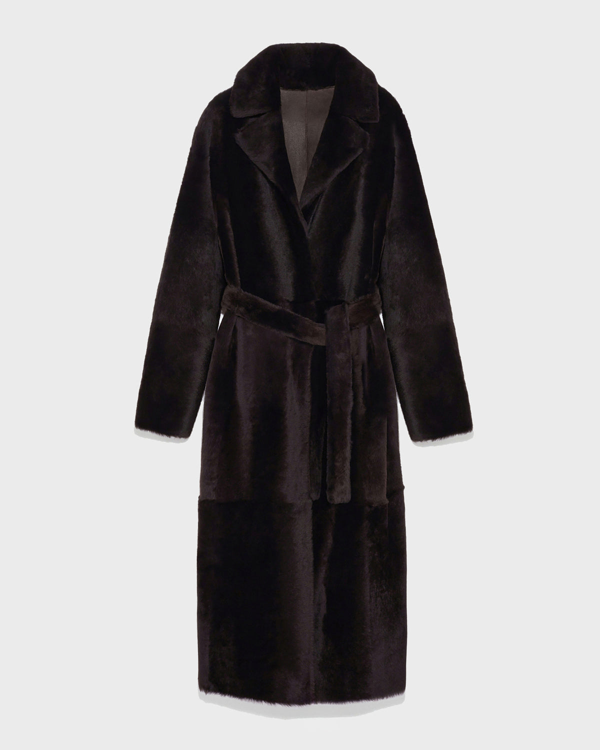 Manteau long ceinturé et réversible en peau lainée - Yves Salomon - Nouvelle collection Automne Hiver