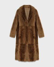 Manteau long ceinturé en peau lainée réversible