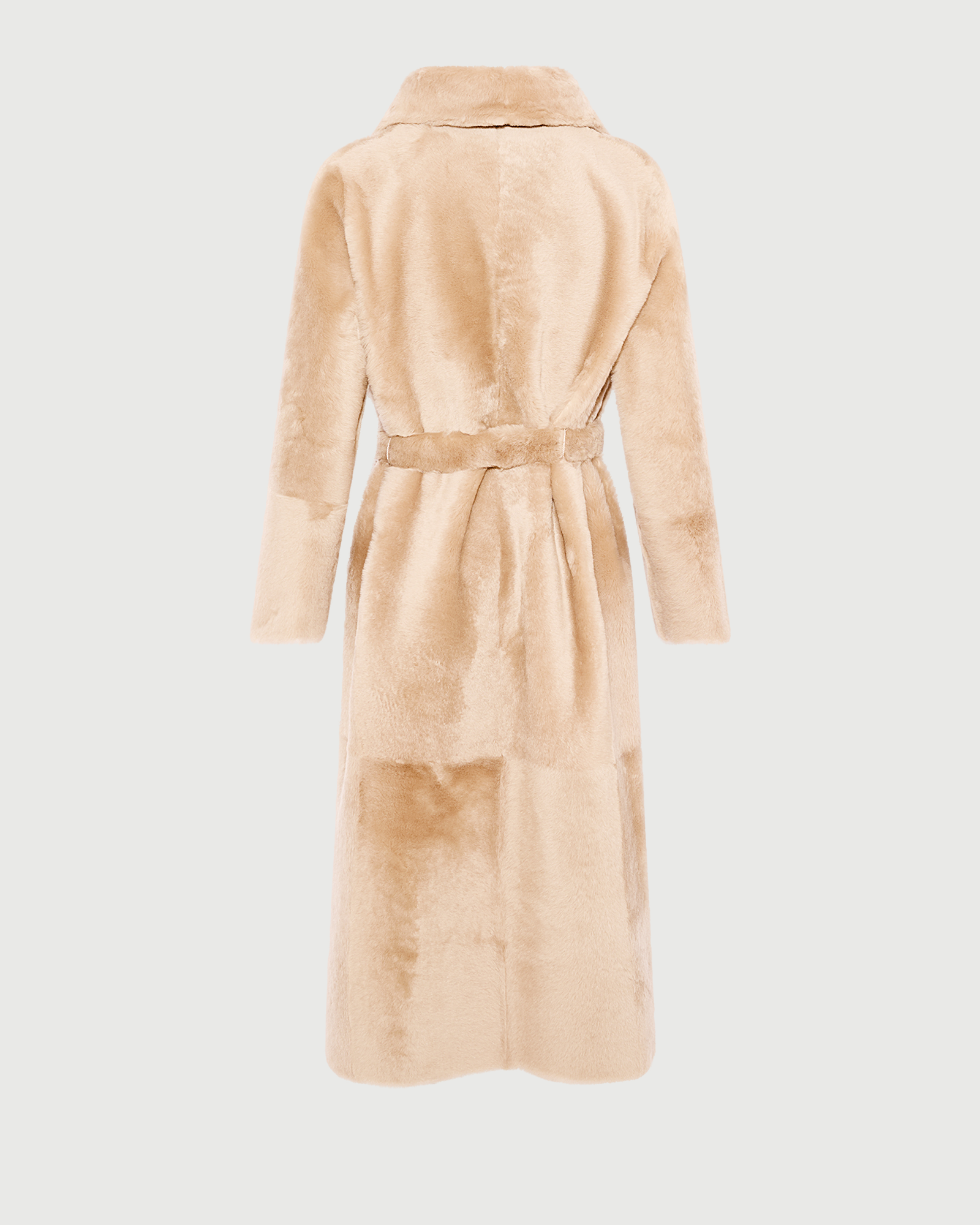 Manteau long ceinturé et réversible en peau lainée- Yves Salomon - Nouvelle collection Automne Hiver