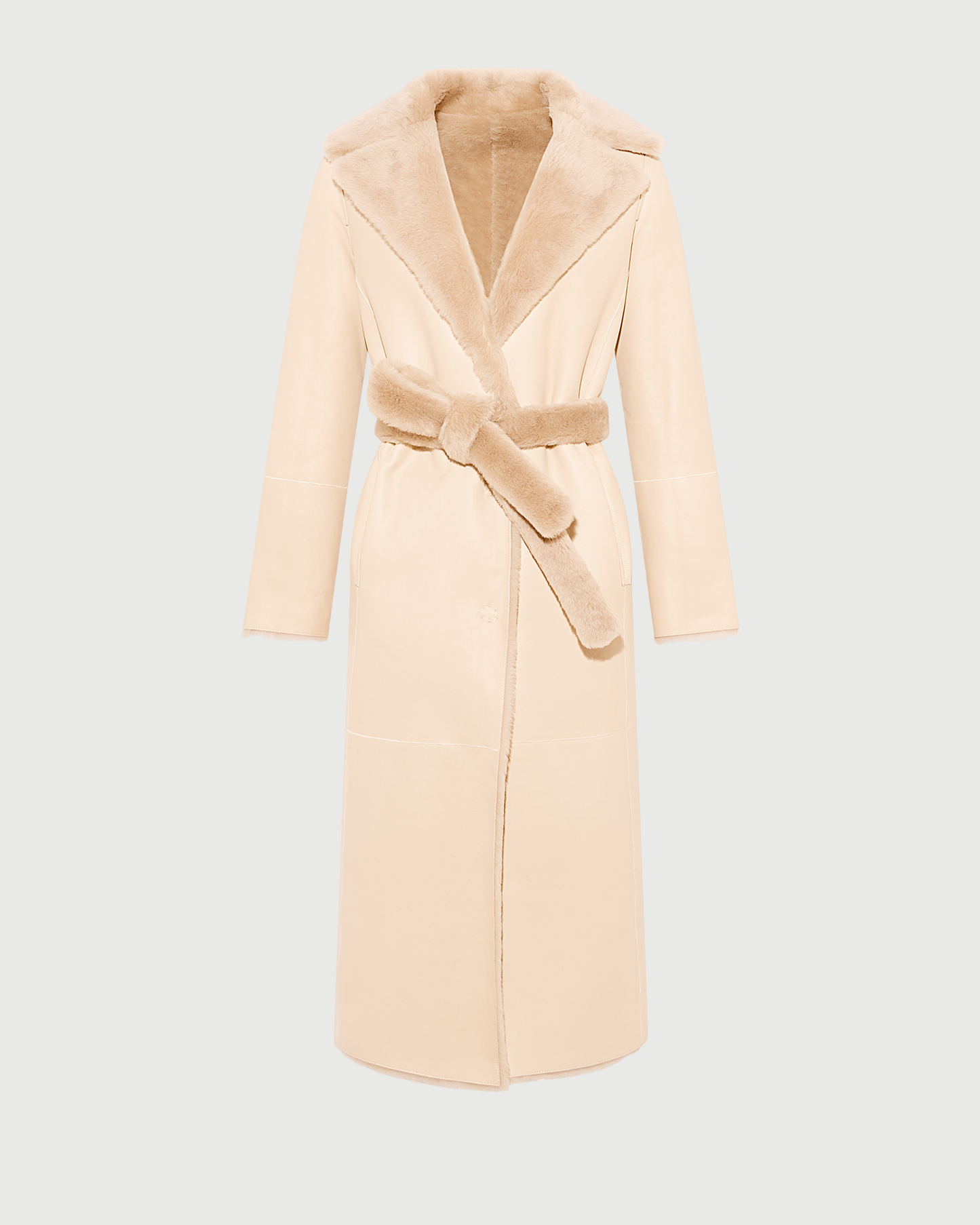Manteau long ceinturé et réversible en peau lainée- Yves Salomon - Nouvelle collection Automne Hiver