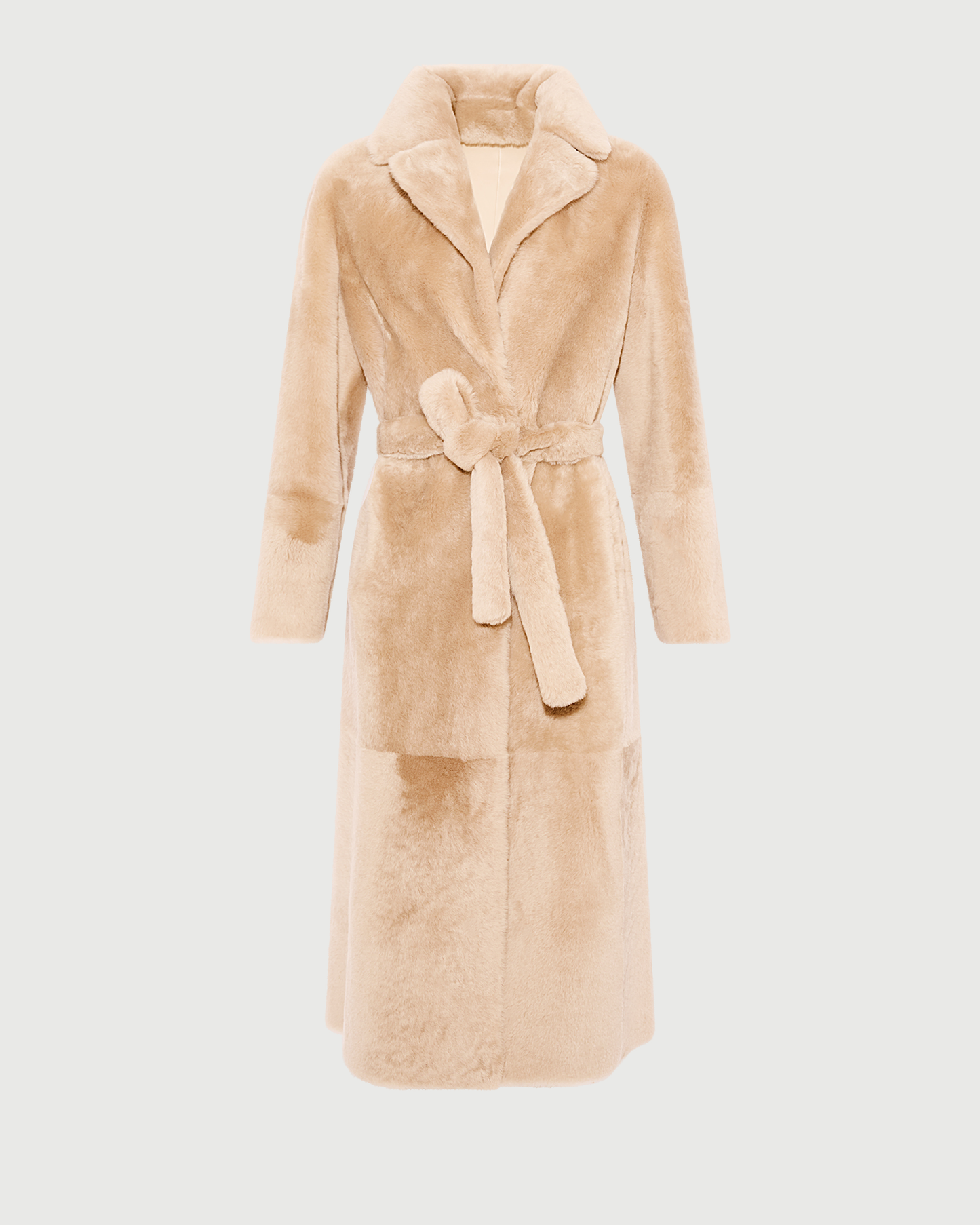 Manteau long ceinturé et réversible en peau lainée- Yves Salomon - Nouvelle collection Automne Hiver