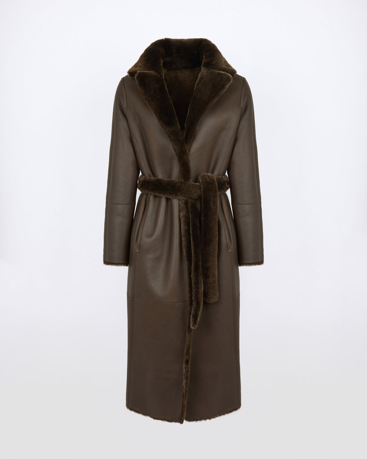 Manteau long ceinturé et réversible en peau lainée - Yves Salomon - Nouvelle collection Automne Hiver