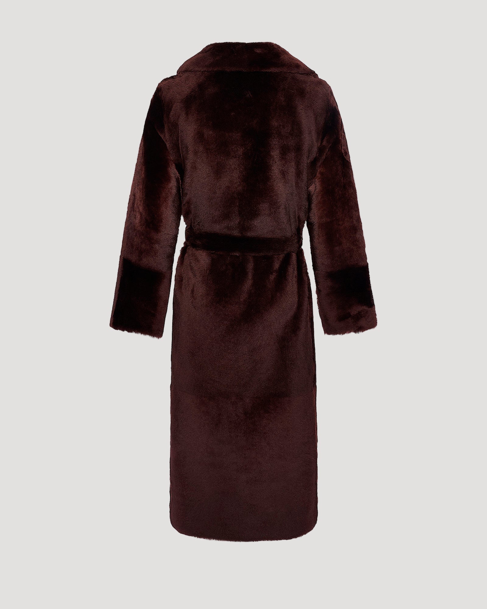 Manteau long ceinturé en peau lainée réversible -Yves Salomon