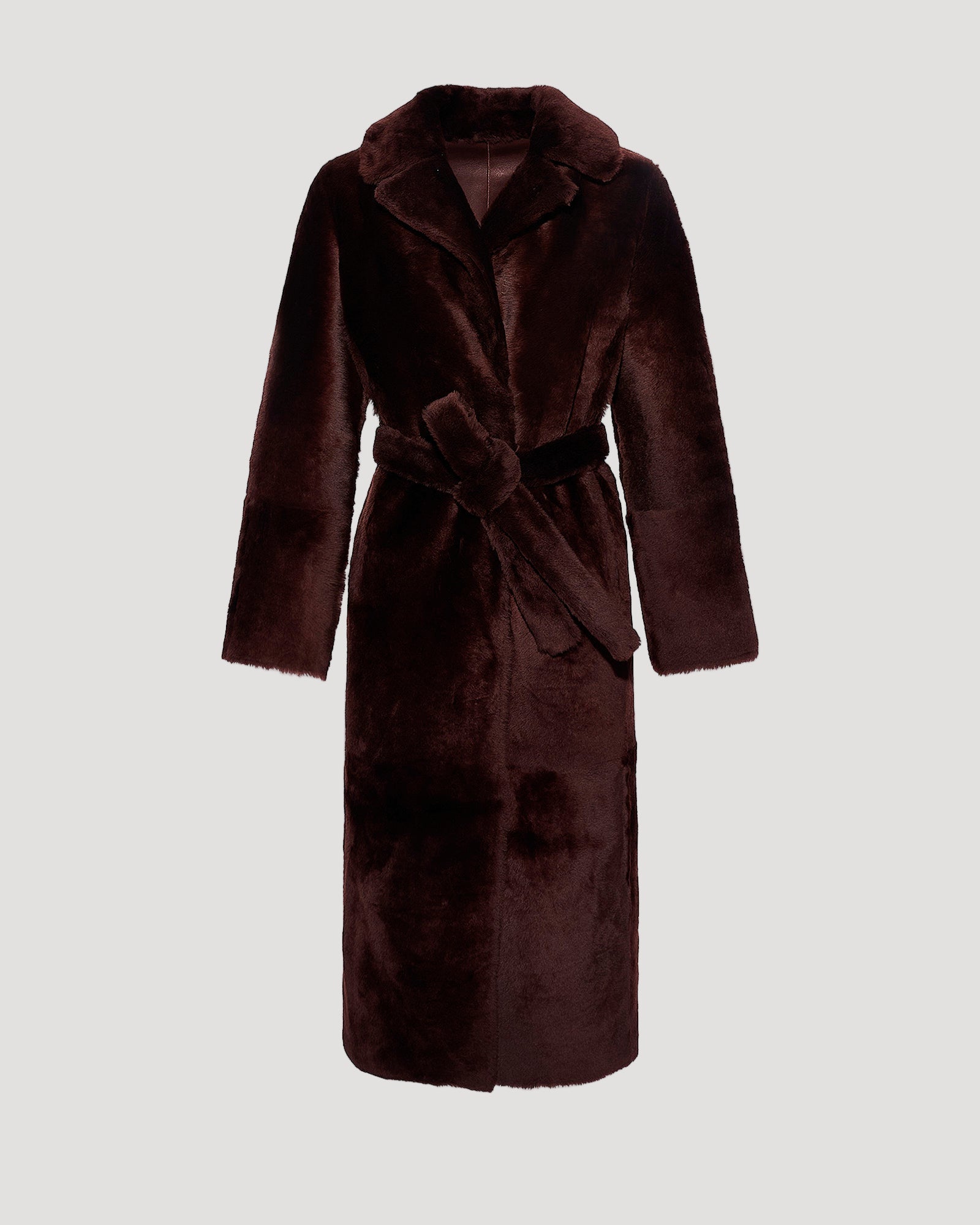 Manteau long ceinturé en peau lainée réversible -Yves Salomon