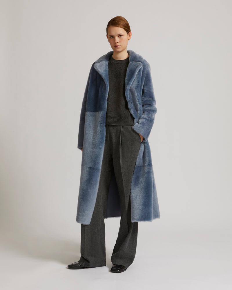 Manteau long ceintur en peau lain e r versible