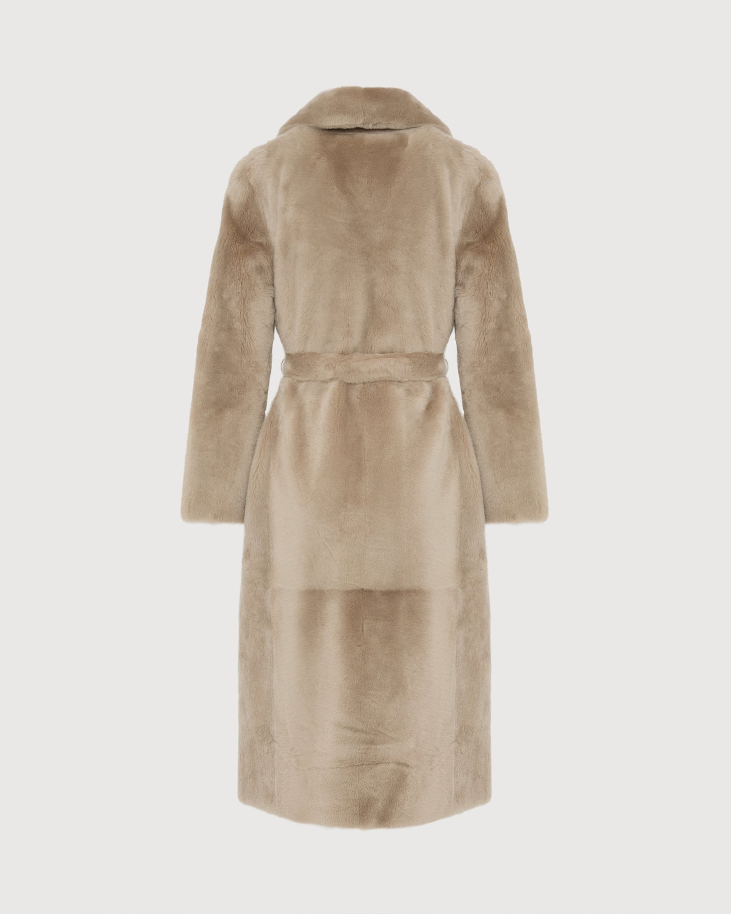 Manteau long ceinturé en peau lainée réversible