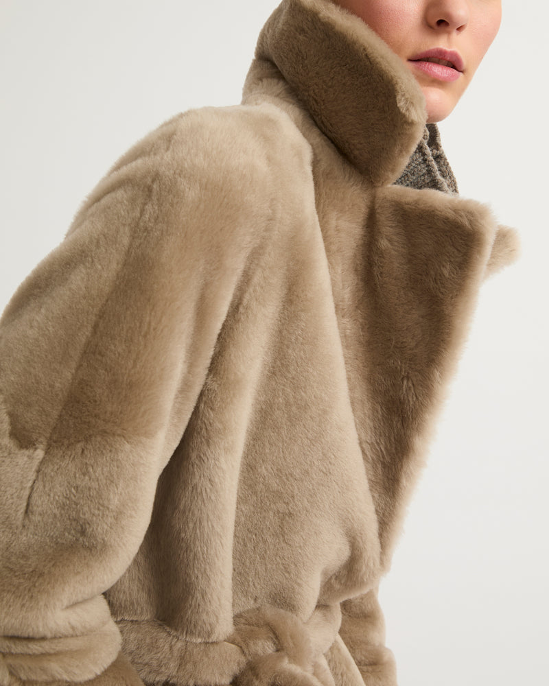 Long reversible shearling coat - Beige - Yves Salomon 