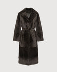 Long reversible belted shearling coat