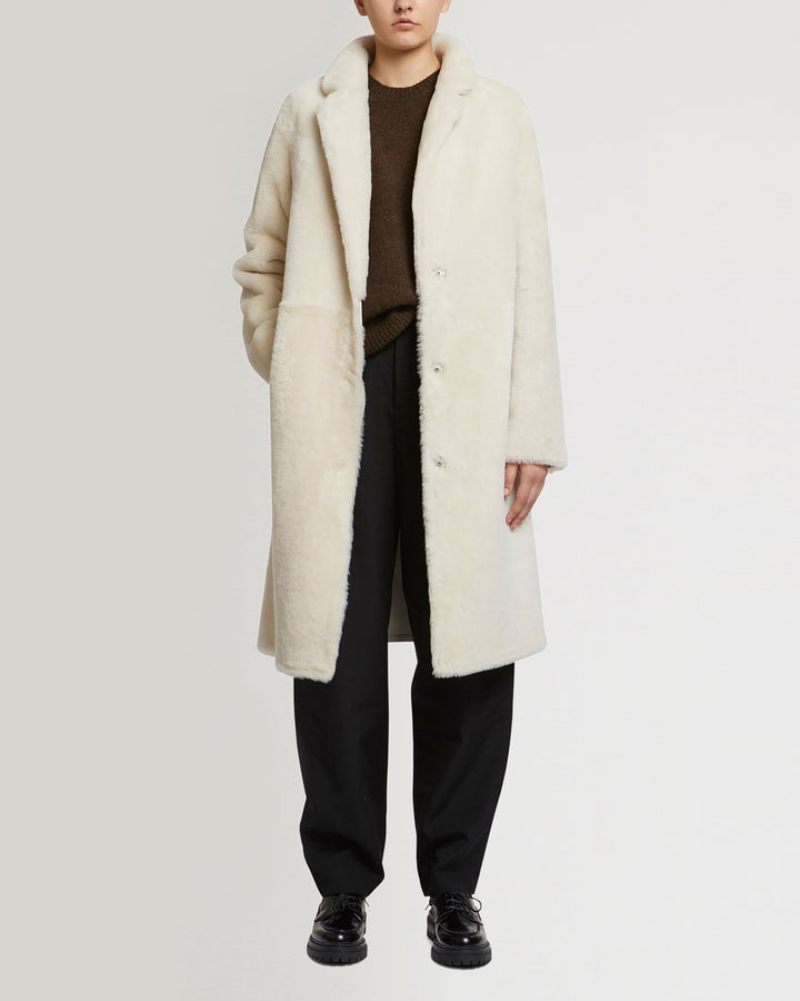 Reversible merino shearling coat