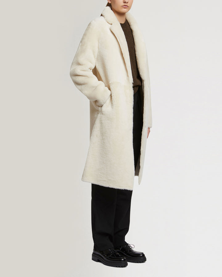 Reversible merino shearling coat