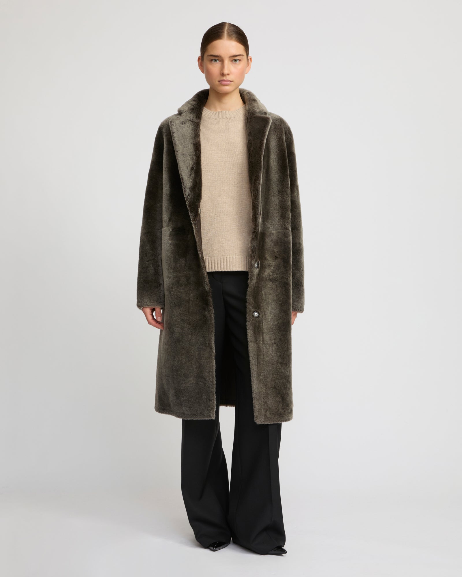 YVES SALOMON チャコールグレー ロングコート ベルト付き リバーシブルロングベルトコート<br>– Yves Salomon