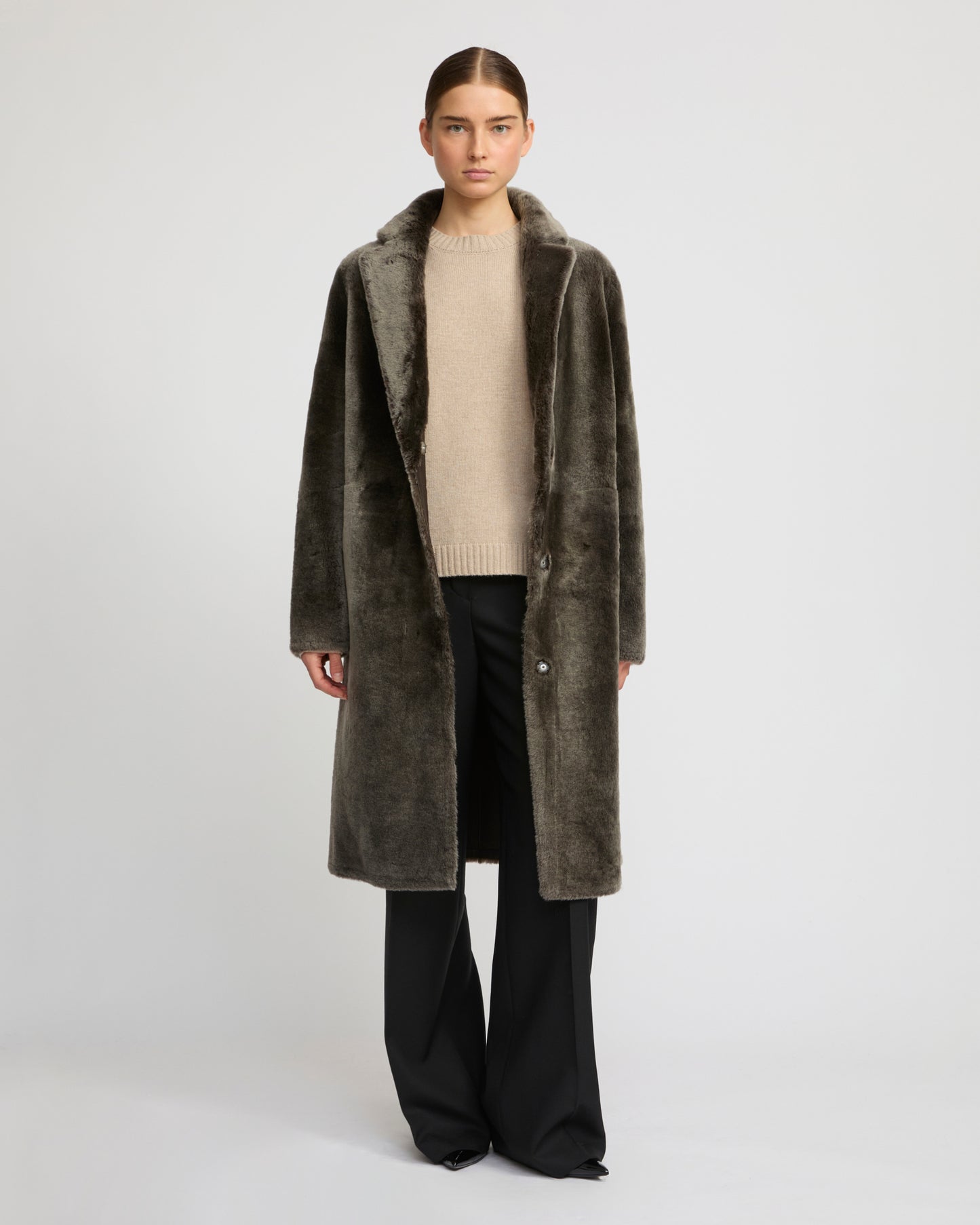 Manteau réversible en peau lainée d'agneau mérinos