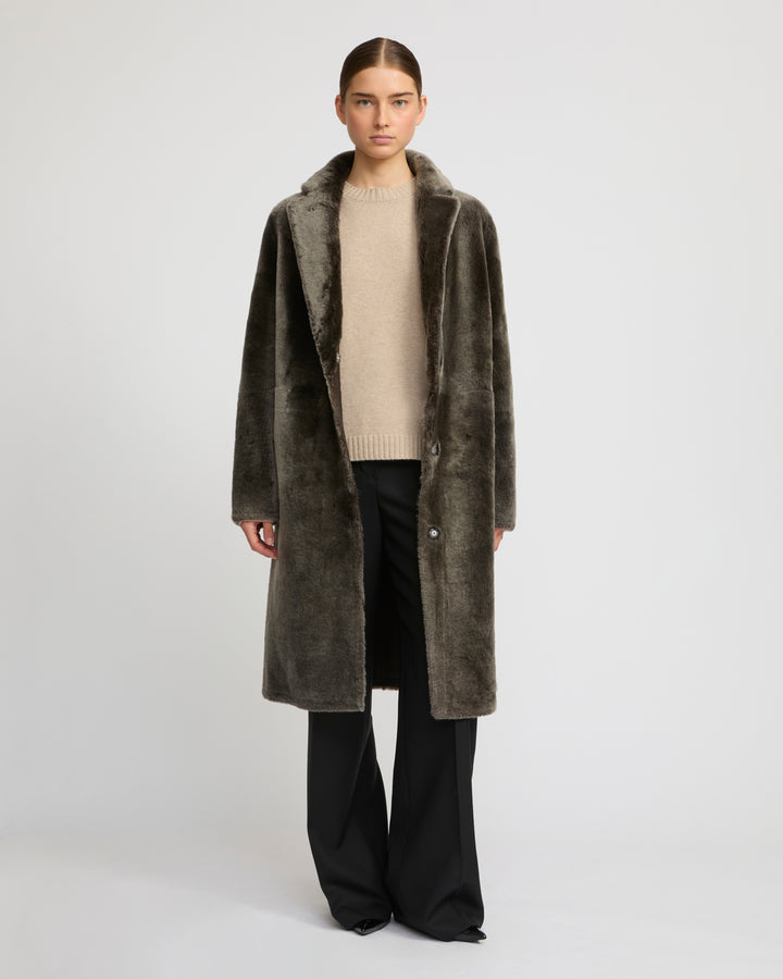 Reversible merino shearling coat