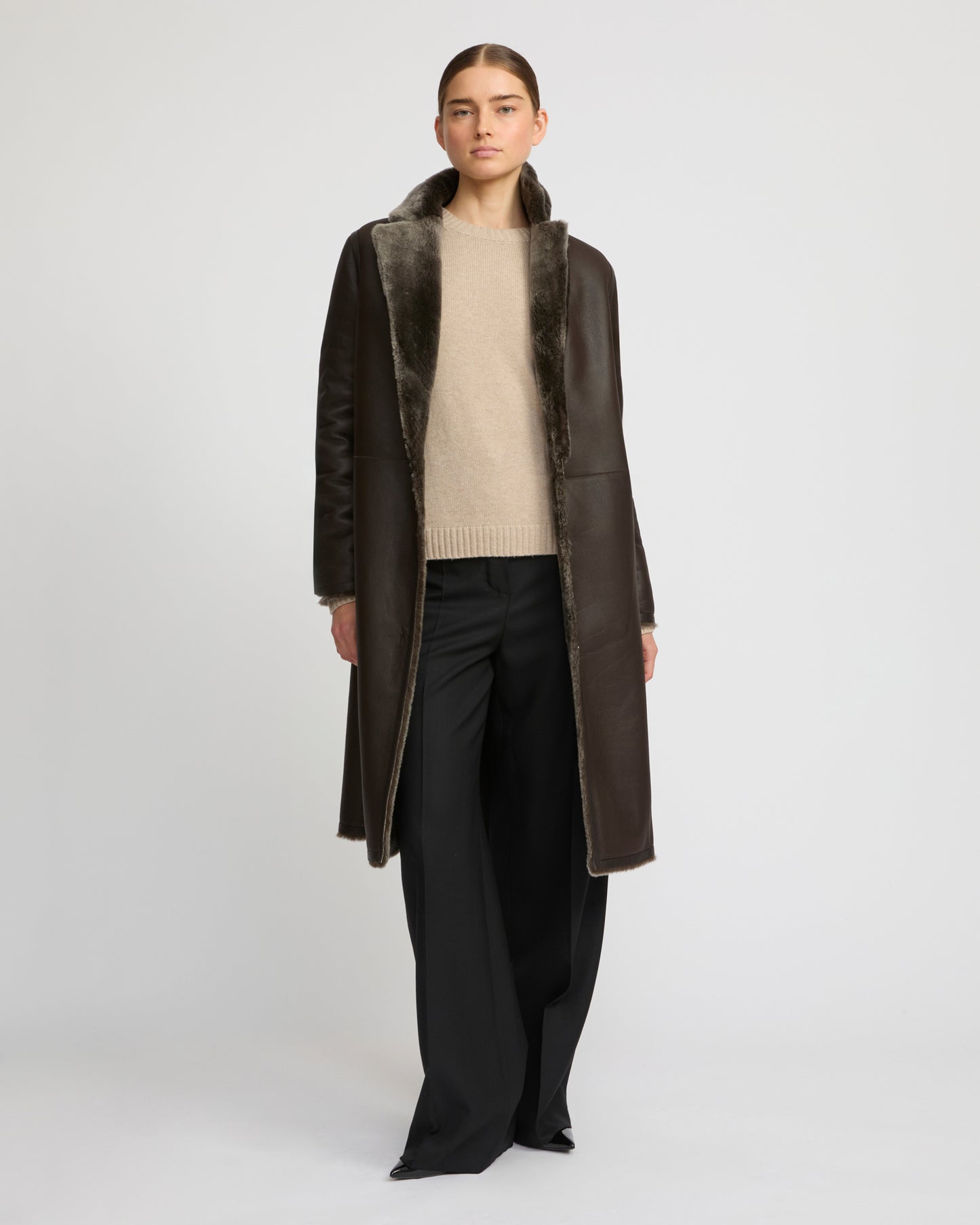 Manteau réversible en peau lainée d'agneau mérinos