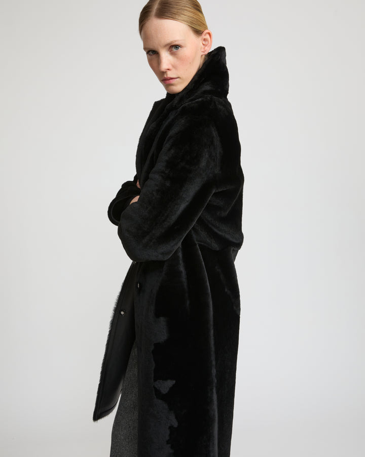 Reversible merino shearling coat