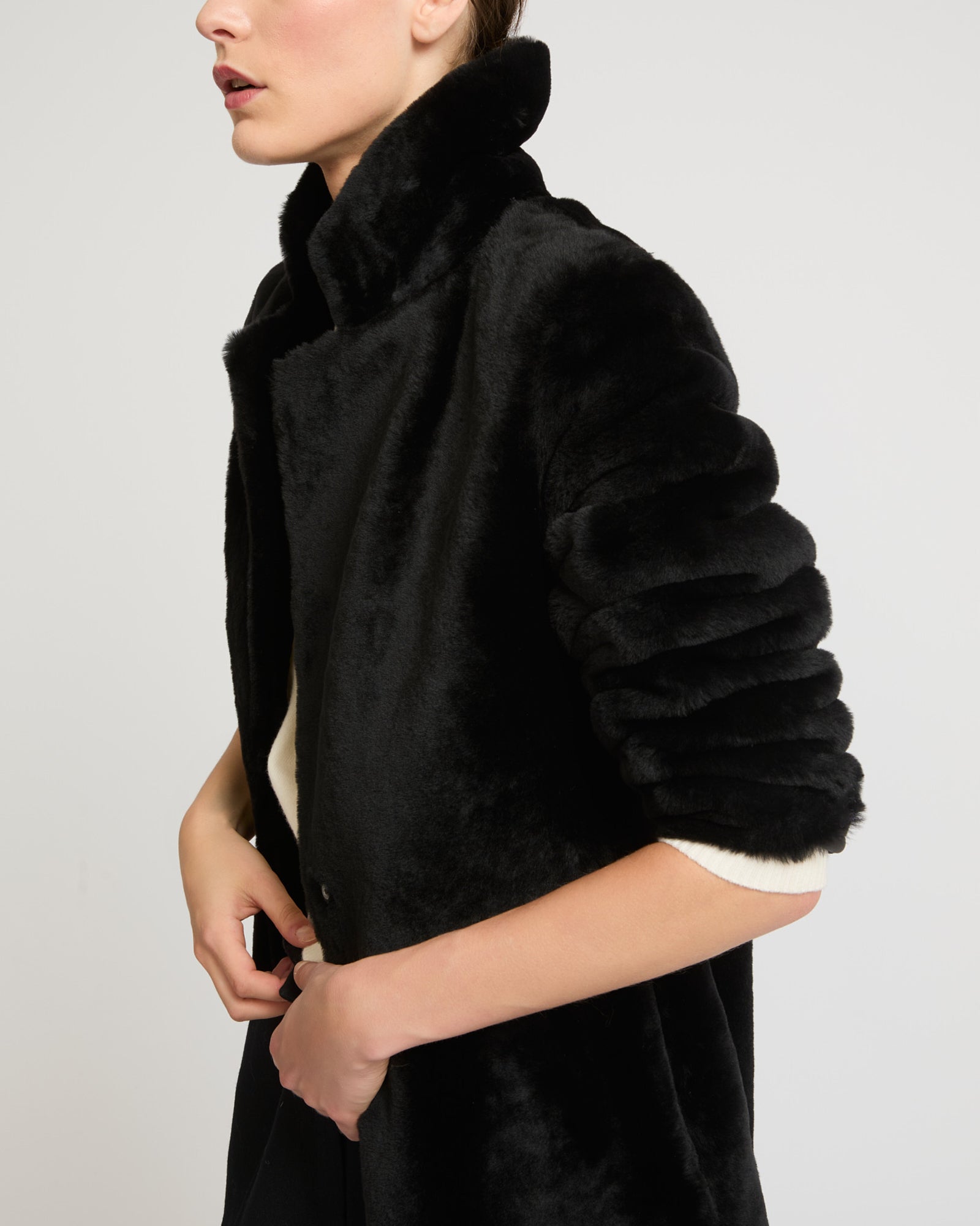 Reversible merino lambskin coat - Black - Yves Salomon - Women