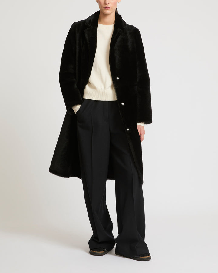 Manteau réversible en peau lainée d'agneau mérinos