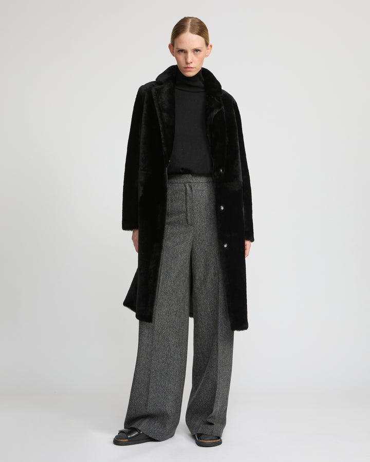 Reversible merino shearling coat