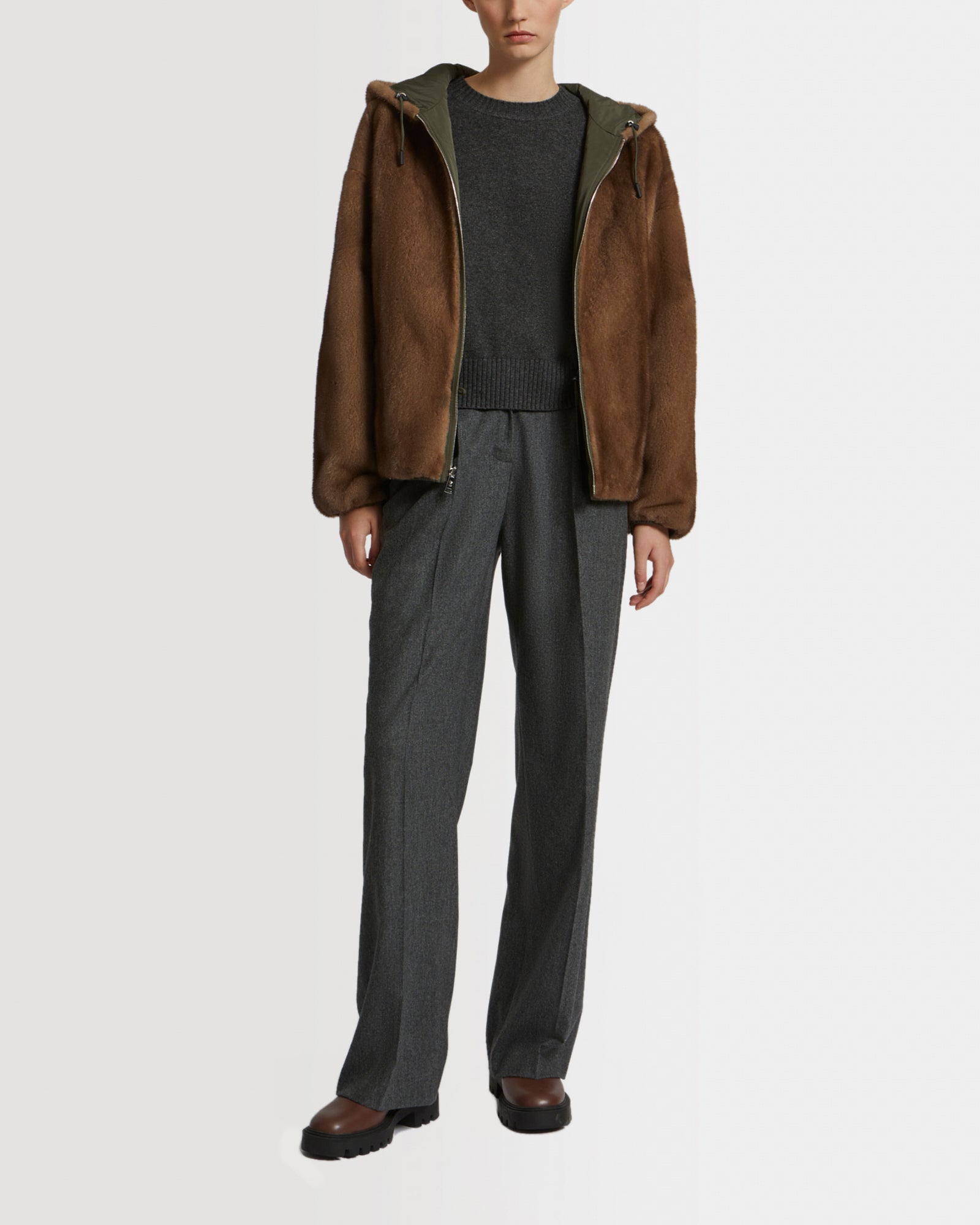 Short reversible jacket in mink fur - Khaki - Yves Salomon - Women