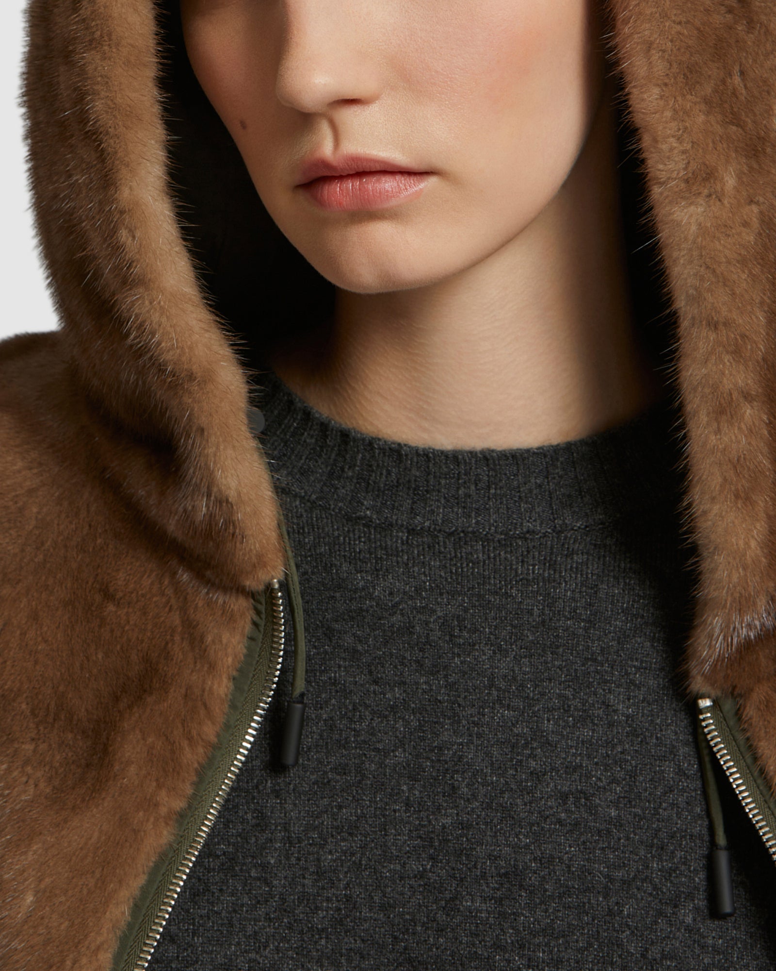 Short reversible jacket in mink fur - Khaki - Yves Salomon - Women
