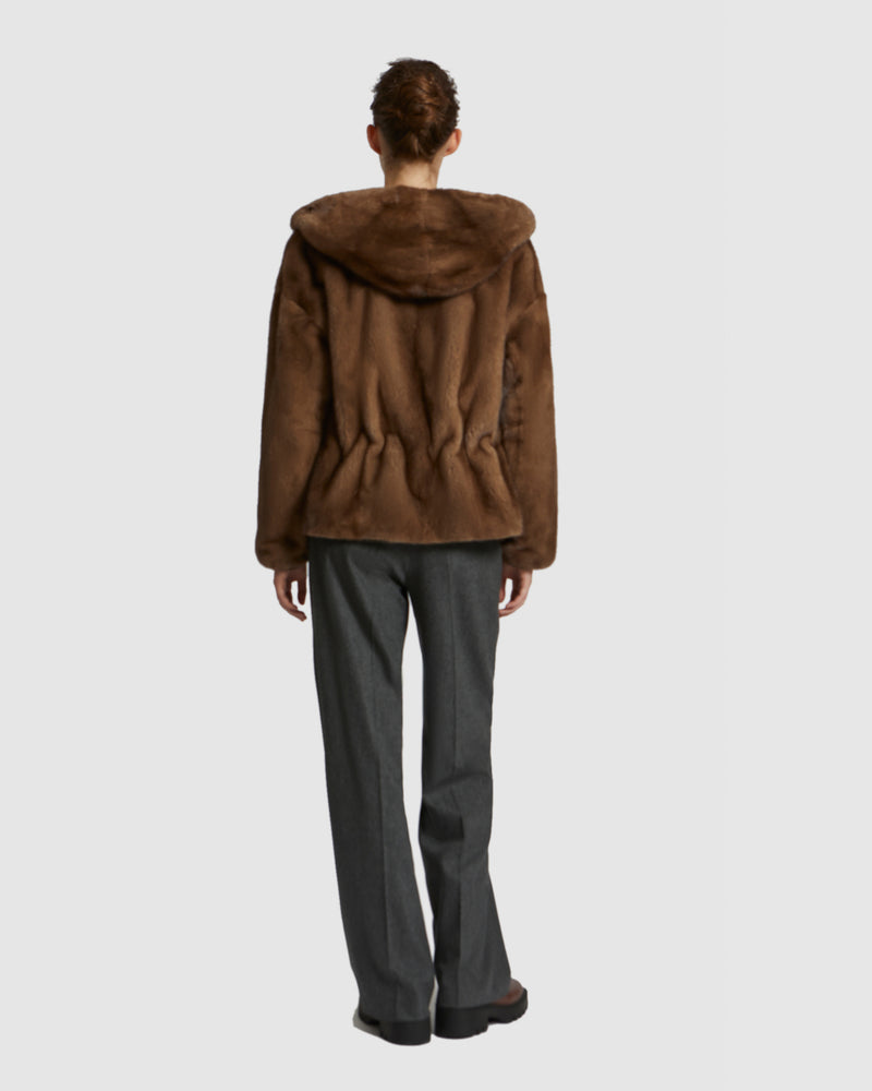 Short jacket in reversible technical fabric and mink fur