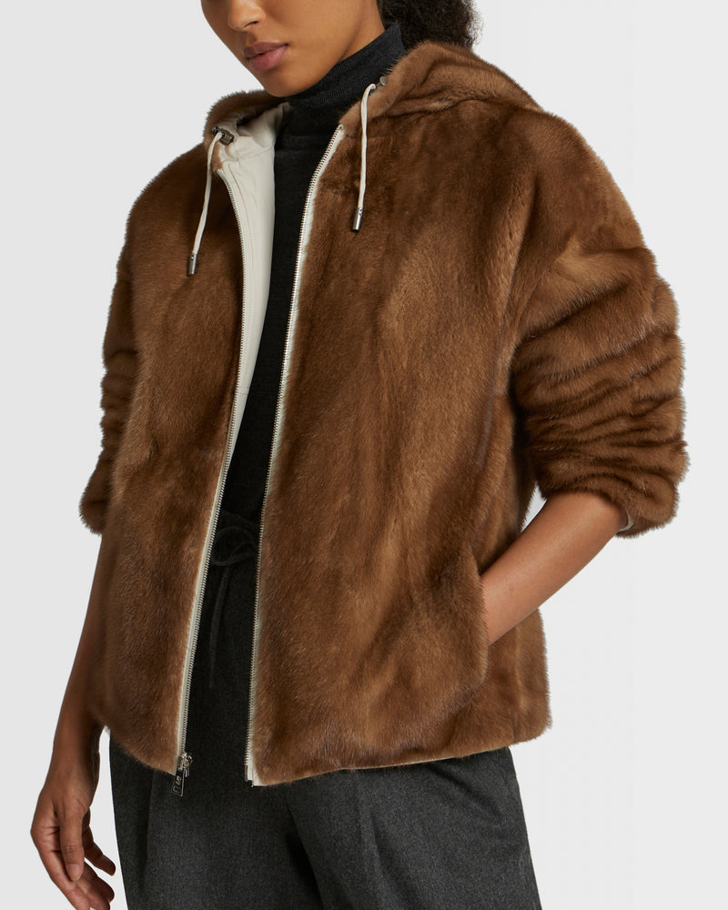 Parka en tissu technique réversible et fourrure de vison