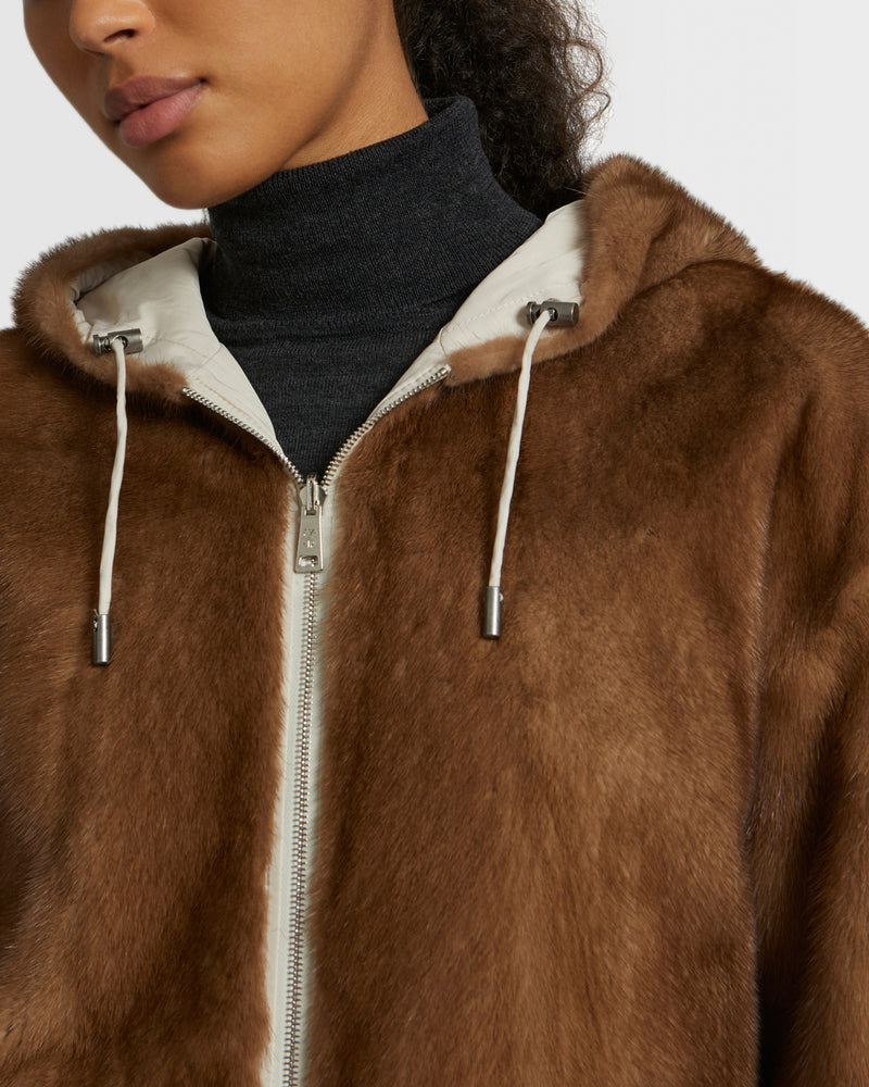 Parka en tissu technique réversible et fourrure de vison
