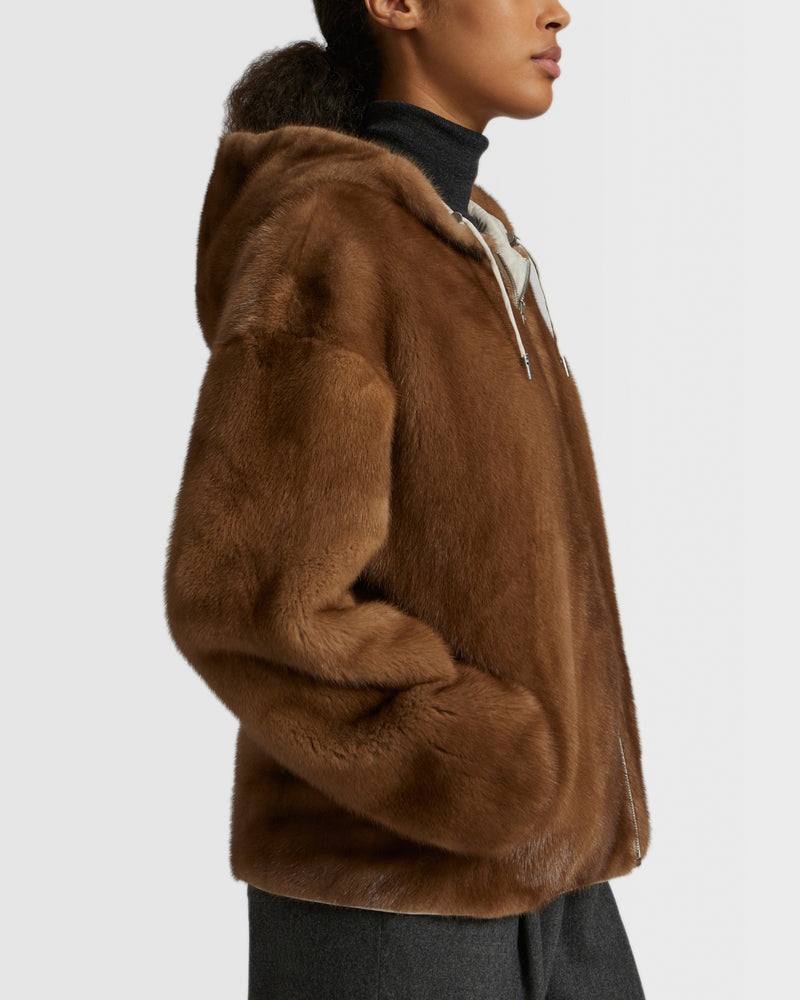 Parka en tissu technique réversible et fourrure de vison