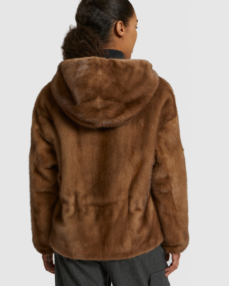 Parka en tissu technique réversible et fourrure de vison