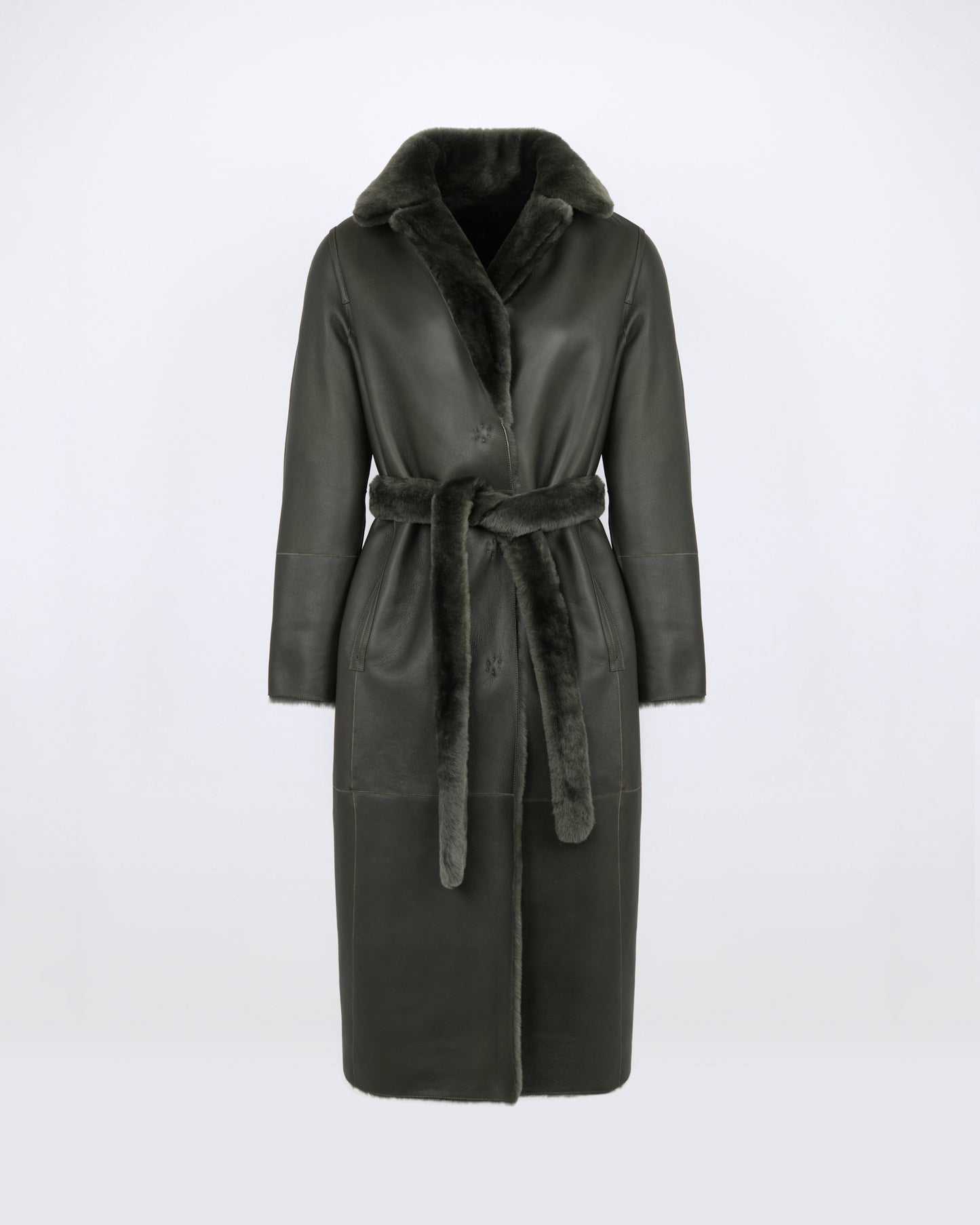 Manteau long ceinturé et réversible en peau lainée - Yves Salomon - Nouvelle collection Automne Hiver