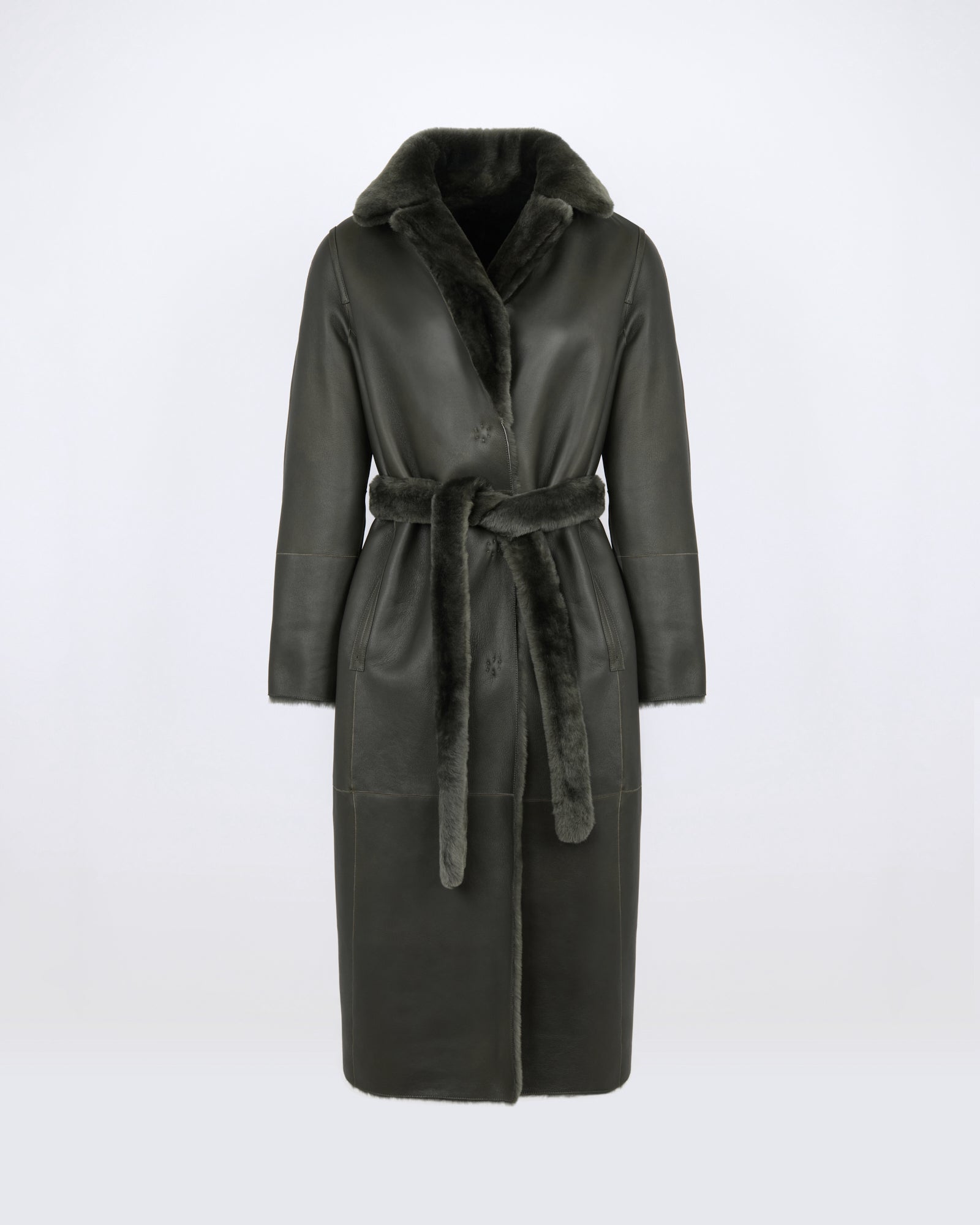 Manteau long ceinturé et réversible en peau lainée - Yves Salomon - Nouvelle collection Automne Hiver