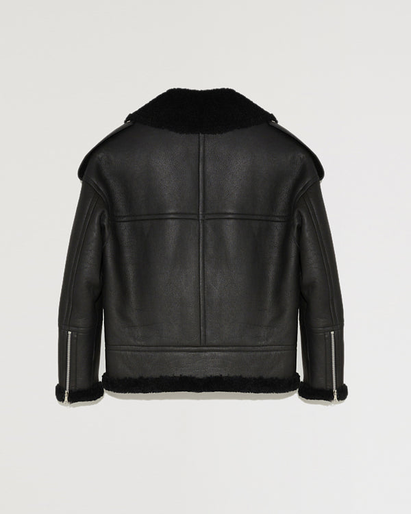 Veste perfecto style biker en cuir et agneau mérinos frisé