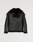 Leather biker jacket with curly merino lamb