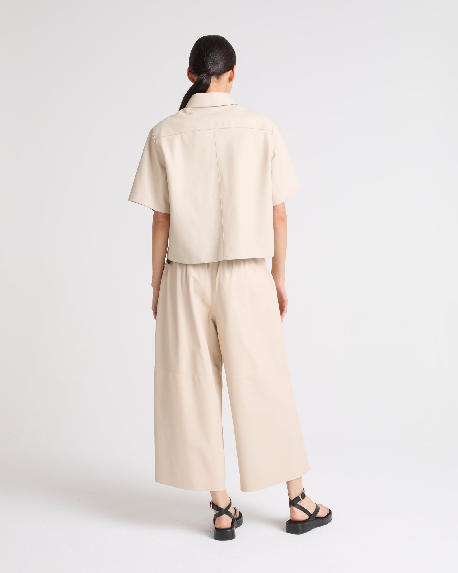 Culottes in fine lambskin leather- Beige - Yves Salomon